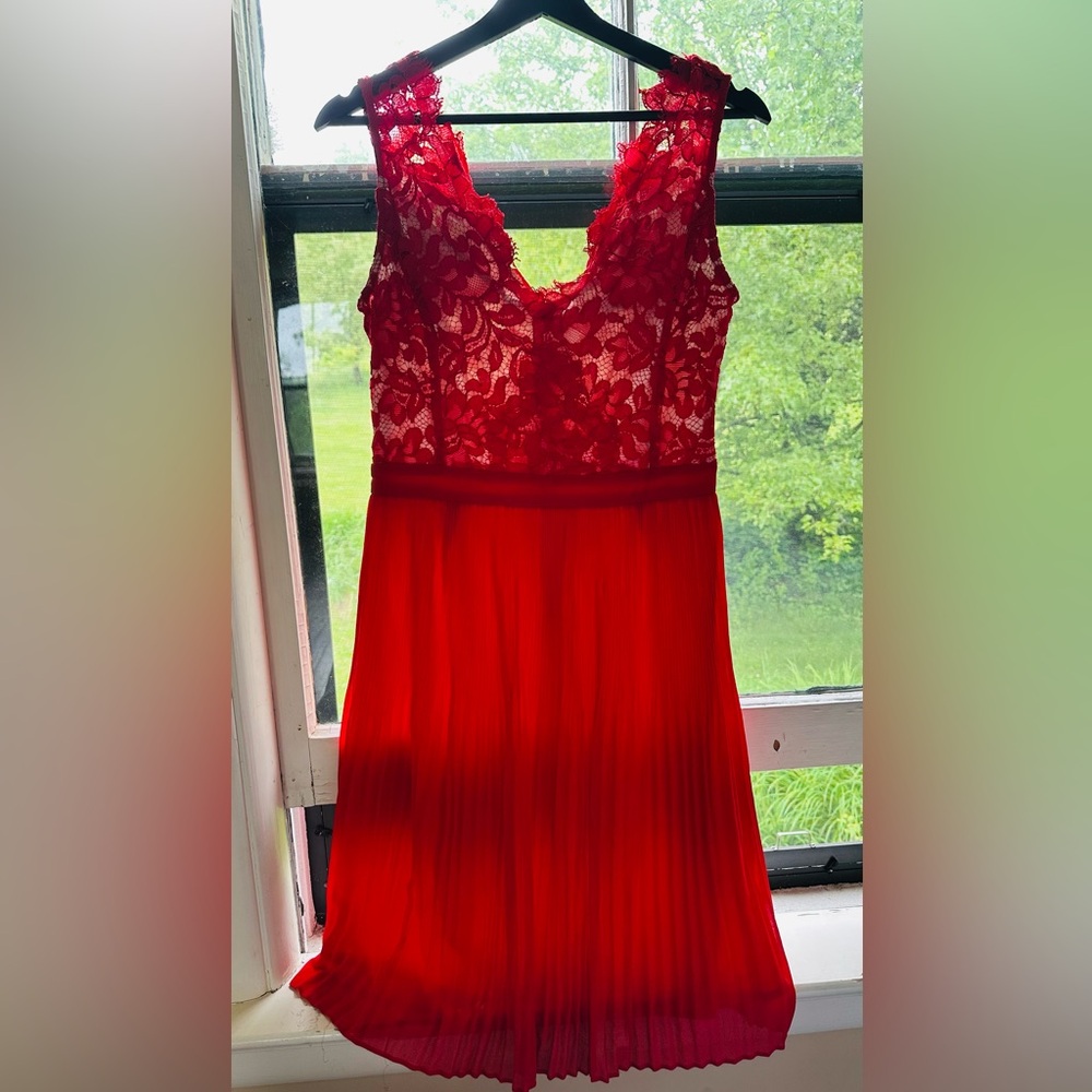 Morgan de Toi Red Lace Midi Dress